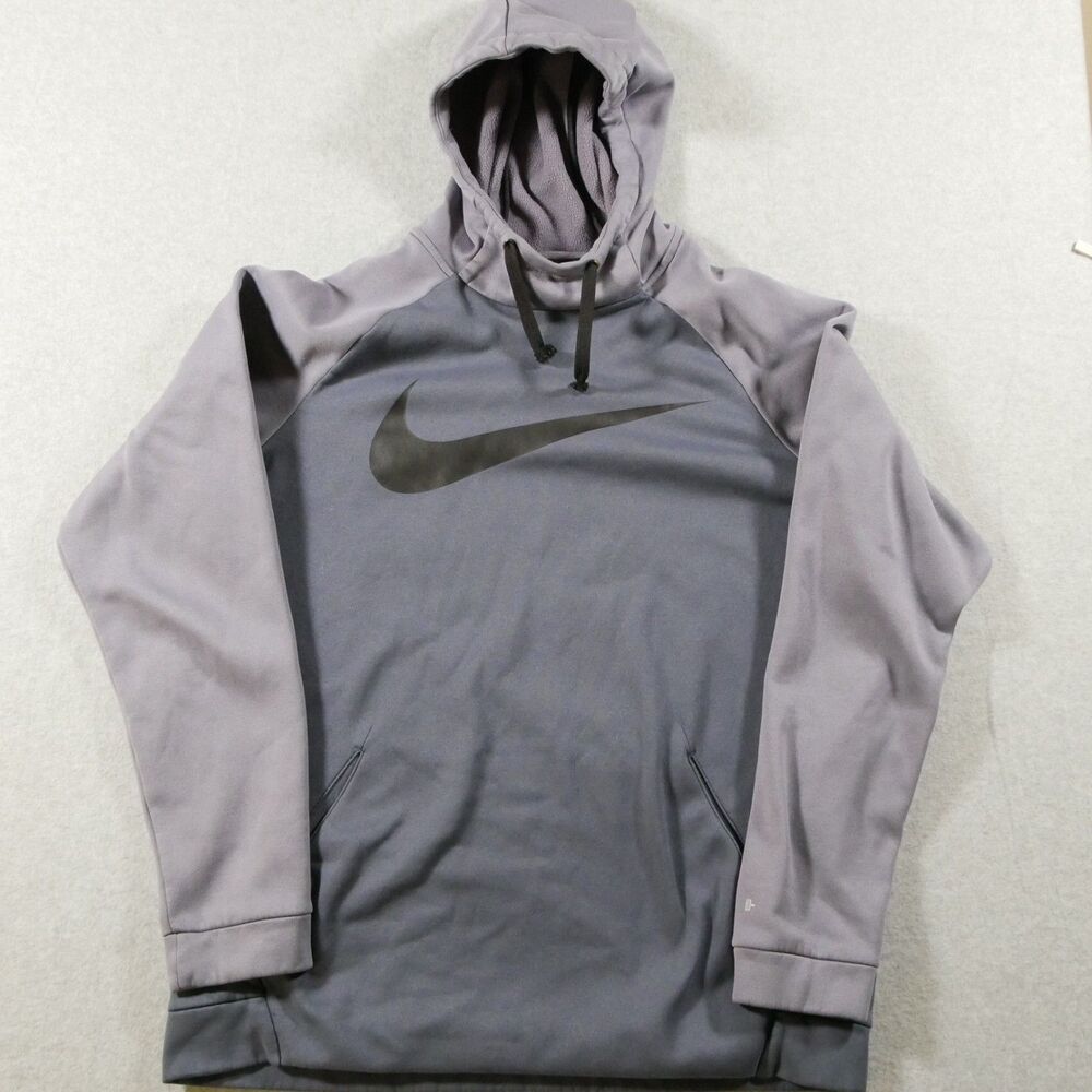 Nike Dri-FIT Hoodie Men Large Gray Black Swoosh Pullover Performance Fleece